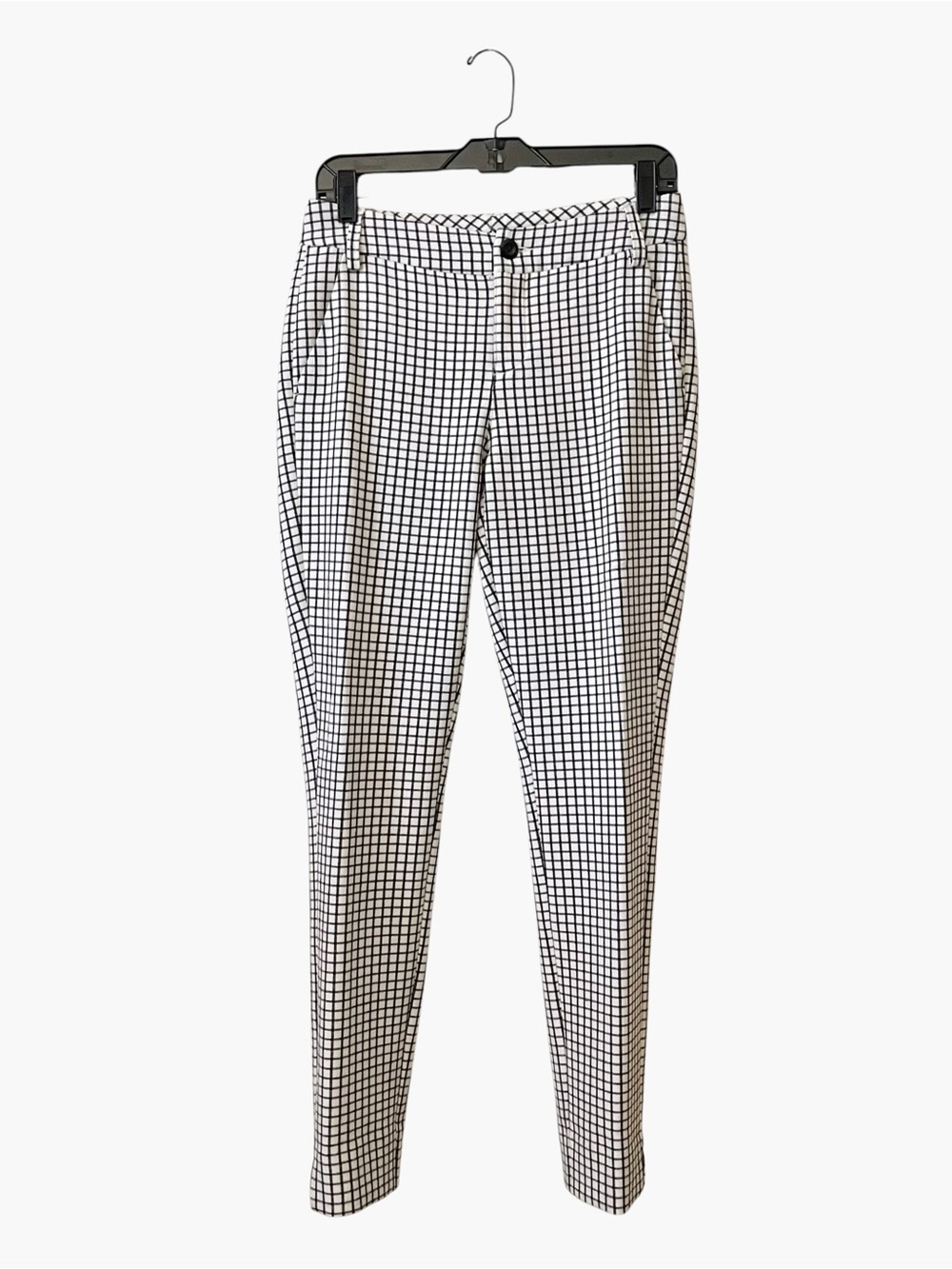 CAbi Style 3203 Windowpane Ankle Trouser Pants Womens Size 2 White Black Stretch